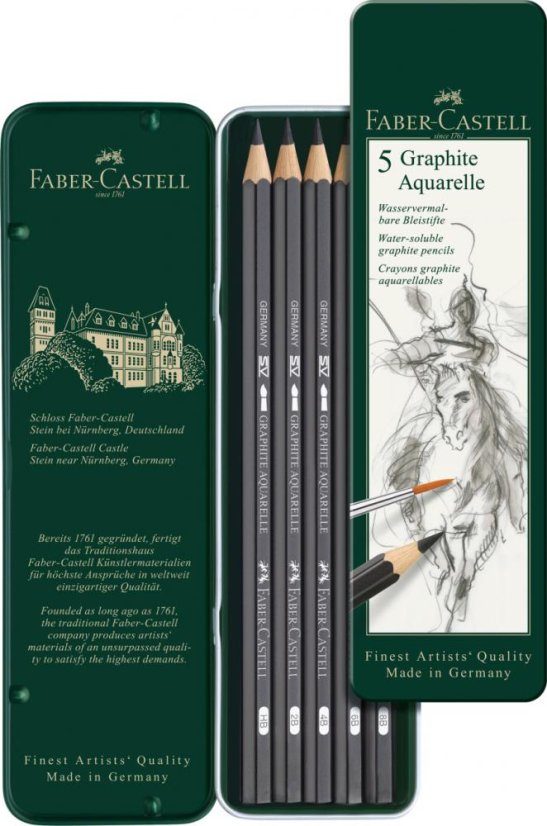 Akvarelové tužky Faber-Castell, 5 ks, plechová krabička