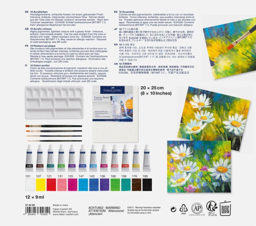 Akrylové farby v tube Faber-Castell s príslušenstvom  12 farieb