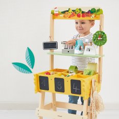 Janod Farm Dřevěný obchod Farma s pokladnou, váhou, ovocem a zeleninou