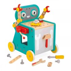 Janod BricoKids Dřevěné chodítko a vozík s nářadím 38 ks