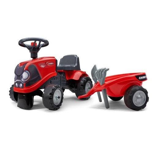 Falk dětské odrážedlo 238C Baby Case IH traktor s vlečkou, lopatkou a hráběmi