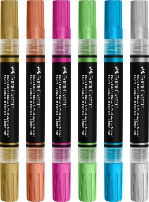 Akrylové popisovače Black Edition Shake&Paint, sada 6 metalických barev